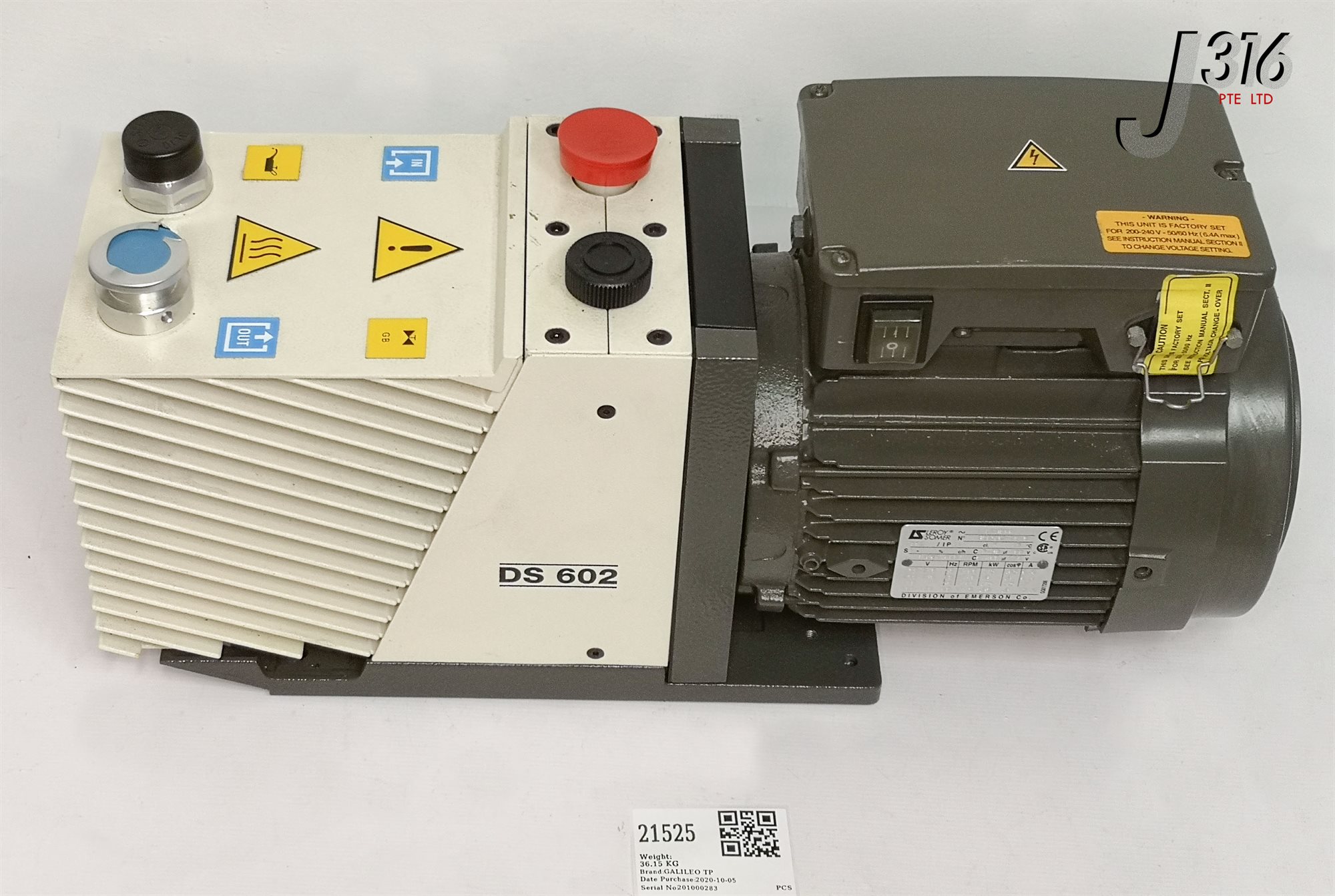 21525 GALILEO TP DS 602 DUAL STAGE ROTARY VANE VACUUM PUMP W